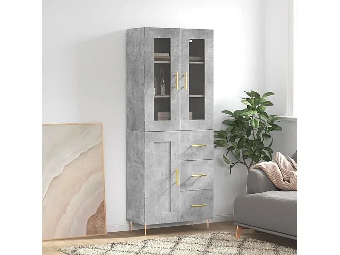 Aparador alto madera contrachapada gris hormigón 69,5x34x180 cm ES16214