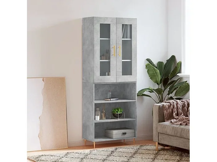 Aparador alto madera contrachapada gris hormigón 69,5x34x180 cm ES19980