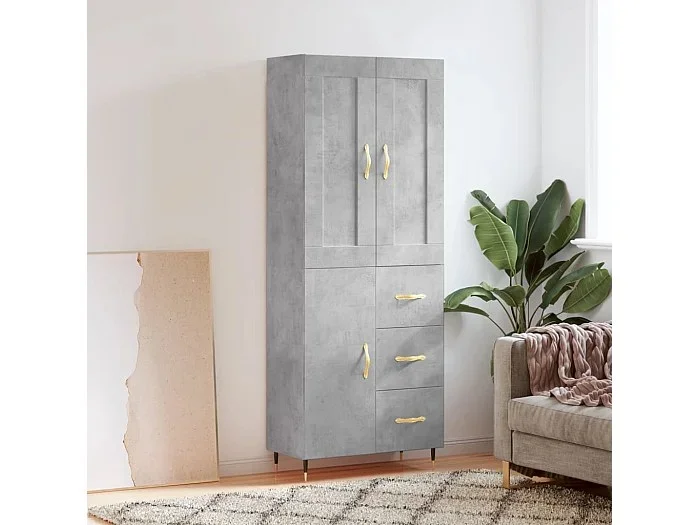 Aparador alto madera contrachapada gris hormigón 69,5x34x180 cm ES45294