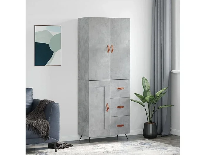Aparador alto madera contrachapada gris hormigón 69,5x34x180 cm ES57417