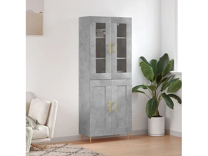 Aparador alto madera contrachapada gris hormigón 69,5x34x180 cm ES71171