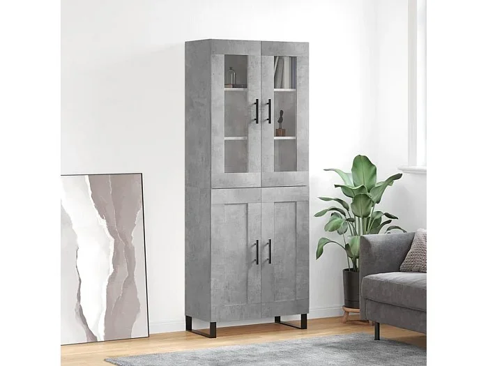 Aparador alto madera contrachapada gris hormigón 69,5x34x180 cm ES93763