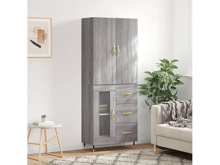 Aparador alto madera contrachapada gris sonoma 69,5x34x180 cm ES29168