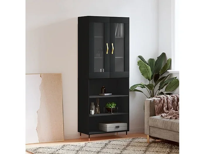 Aparador alto madera contrachapada negro 69,5x34x180 cm