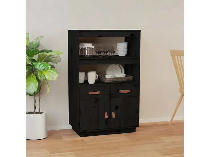Aparador alto Negro 67x40x108,5 cm Madera maciza de pino