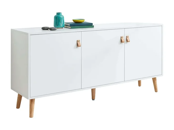 Aparador Anzio 3 Puertas, Patas Pino 140x68x35 cm Blanco Mate
