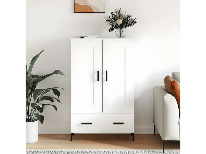 Aparador blanco alto brillo 69,5x31x115 cm madera contrachapada
