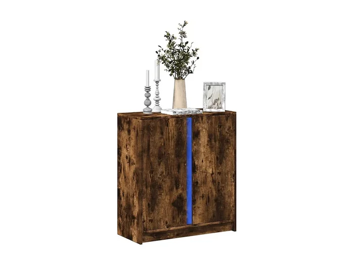 Aparador con LED madera ingeniería roble ahumado 77x34x85 cm