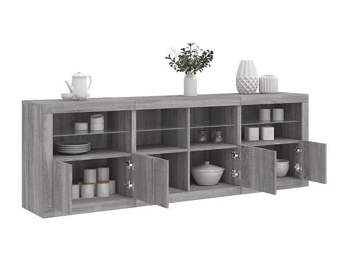 Aparador con luces LED gris Sonoma 202x37x67 cm