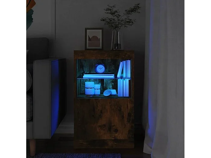 Aparador con luces LED roble ahumado 41x37x67 cm