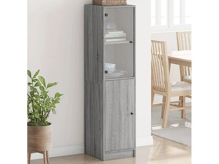 Aparador con puerta de vidrio gris Sonoma 35x37x142 cm ES843457