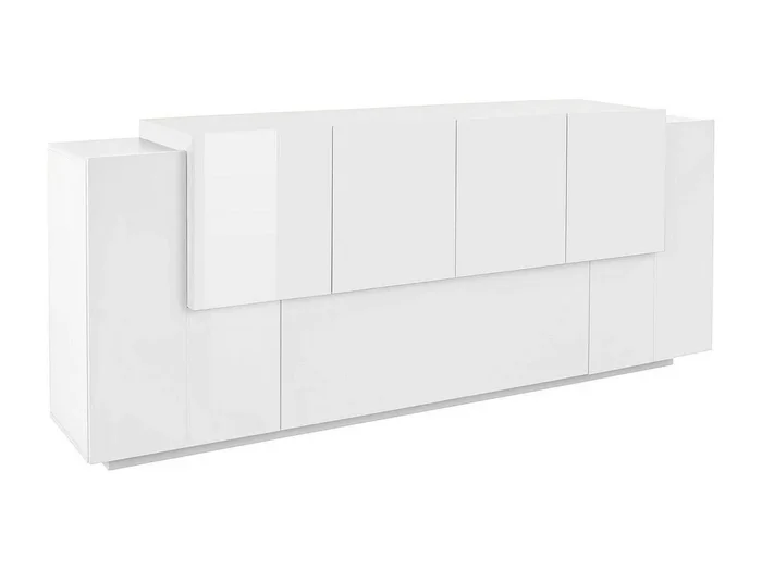 Aparador Ddionis, Aparador de cocina con 7 puertas, Buffet de salón, Aparador de cocina, 100% Made in Italy, cm 200x45h86, Blanco brillo y mate