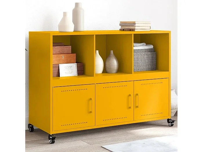 Aparador de acero amarillo mostaza 100,5x39x72 cm