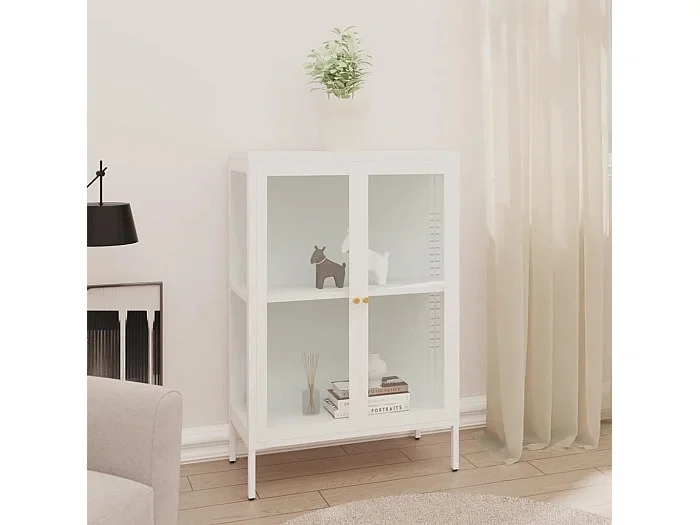 Aparador de acero y vidrio blanco 75x35x105 cm