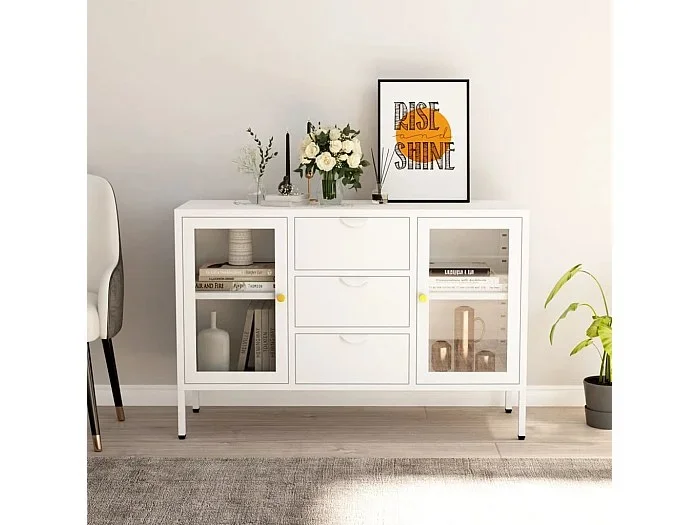 Aparador de acero y vidrio templado blanco 105x35x70 cm ES11700