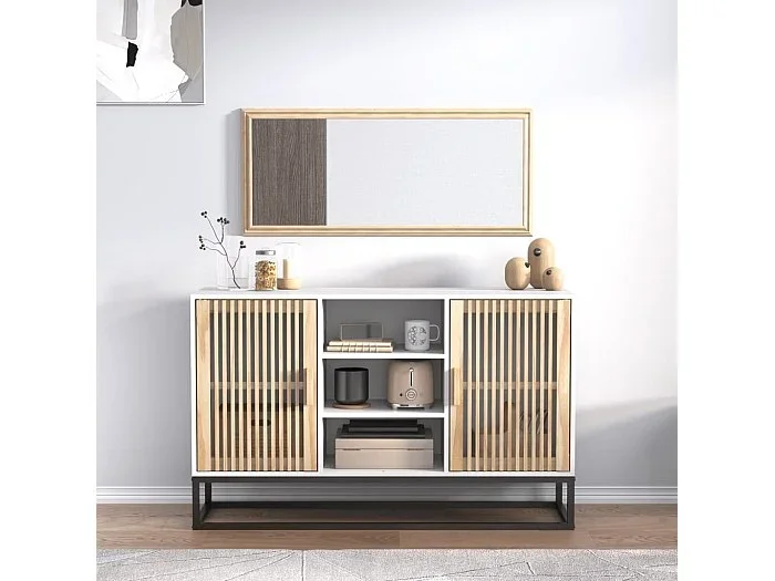 Aparador de madera contrachapada blanco 105x30x65 cm