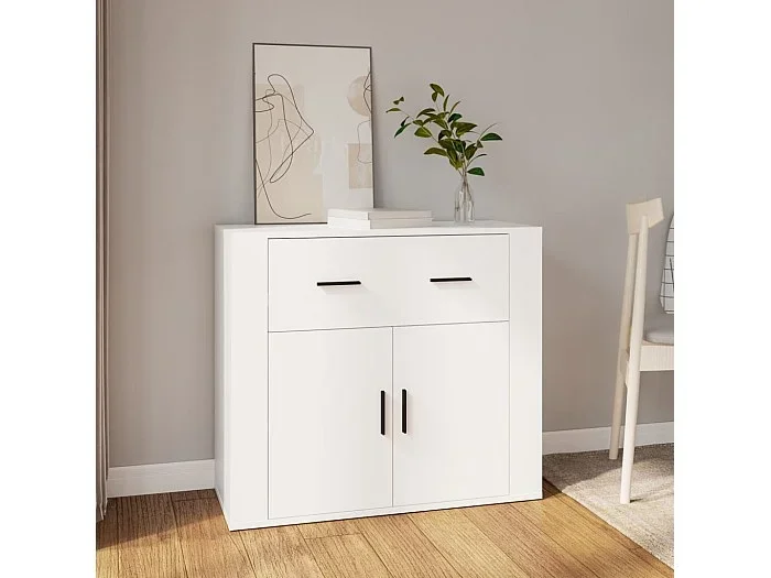 Aparador de madera contrachapada blanco 80x33x70 cm