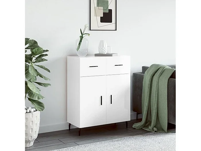 Aparador de madera contrachapada blanco brillante 69,5x34x90 cm ES67174