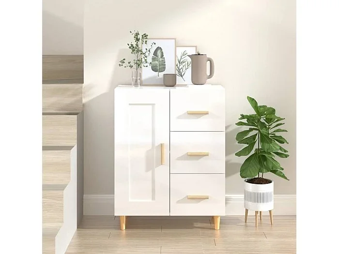 Aparador de madera contrachapada blanco brillante 69,5x34x90 cm