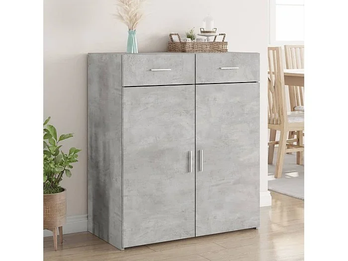 Aparador de madera contrachapada gris hormigón 80×42,5×93 cm