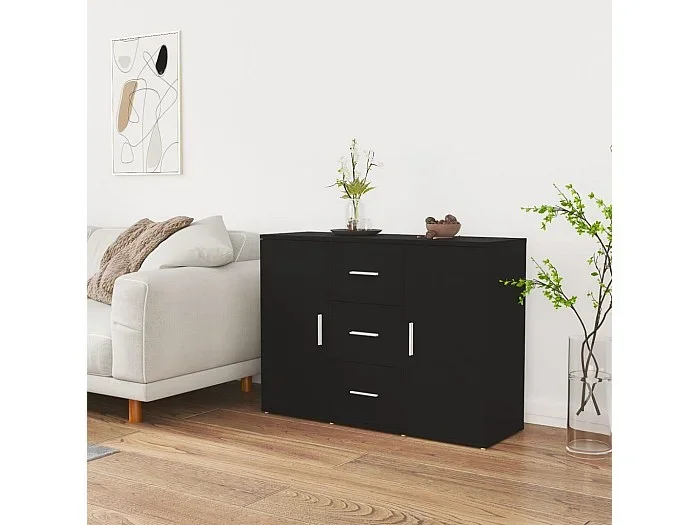 Aparador de madera contrachapada negro 91×29,5×65 cm