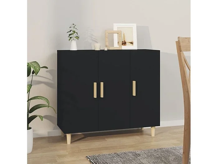 Aparador de madera de ingeniería negro 90x34x80 cm ES67385
