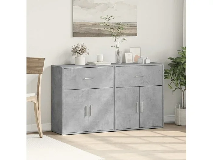 Aparador de madera ingeniería 2 uds gris hormigón 60x31x70 cm