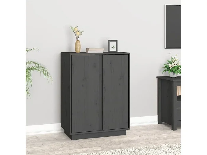 Aparador de madera maciza de pino gris 60x35x80 cm