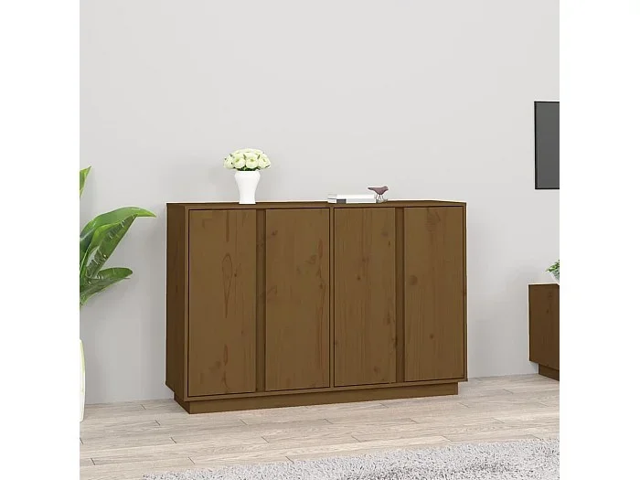 Aparador de madera maciza de pino marrón miel 120x35x80 cm