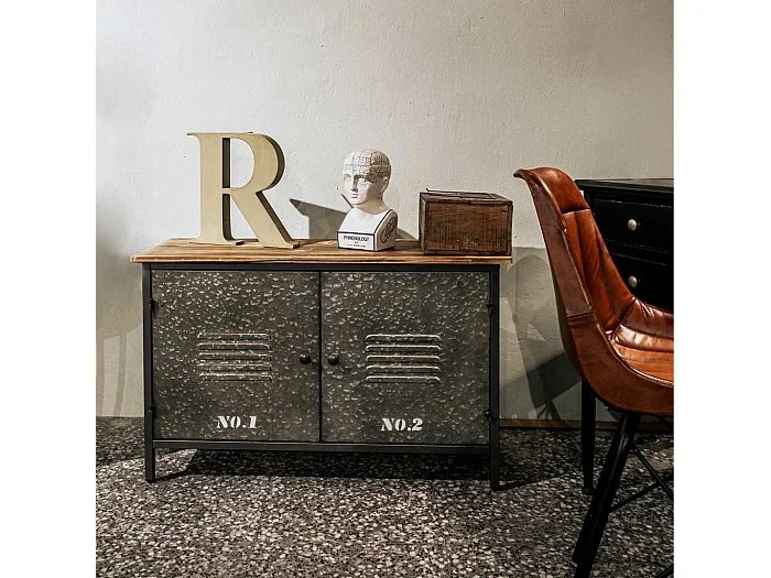 Aparador de metal y madera con 2 puertas 90,5×32,5x58h cm