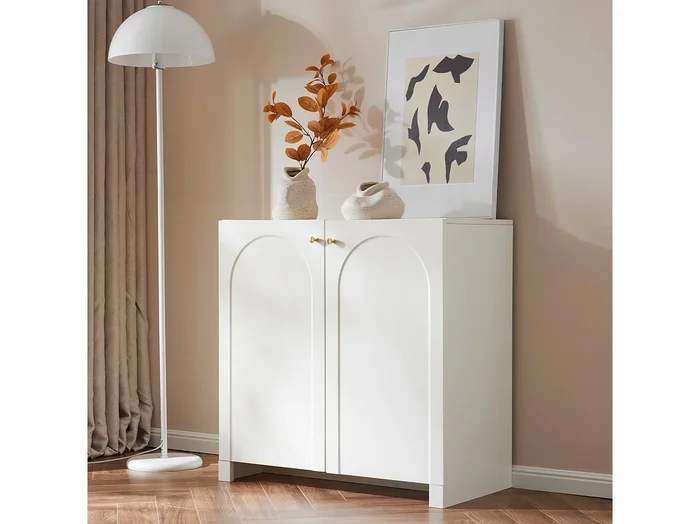 Aparador de salón con 2 puertas, 80 x 40 x 80 cm, color blanco crema