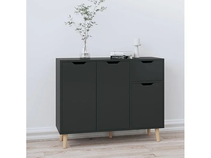 Aparador madera de ingeniería negro brillante 90x30x72 cm ES91528