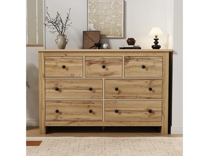Aparador moderno con 7 cajones – 152 x 40 x 89 cm – Tablero de partículas – para comedor – Color madera