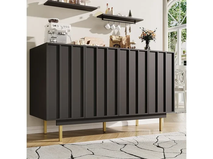 Aparador negro – Aparador de 4 puertas y 5 patas – compartimentos ajustables – para comedor y sala de estar