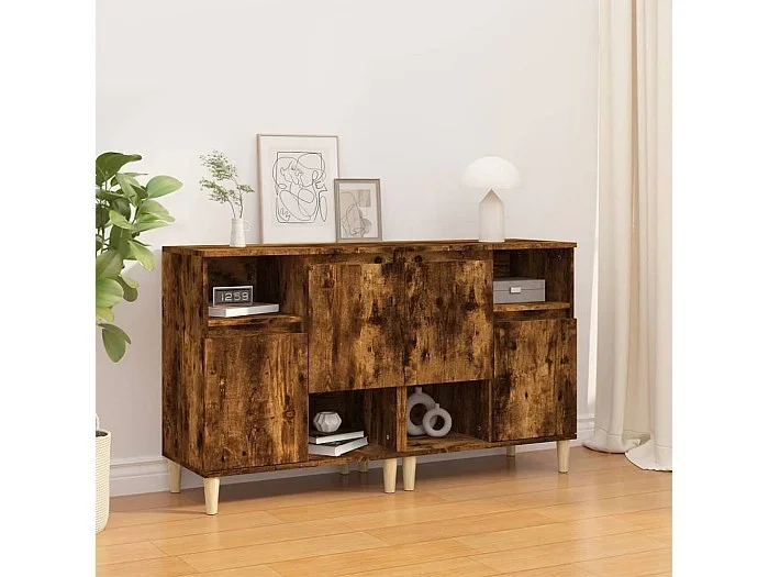 Aparadores 2 uds madera contrachapada roble ahumado 60x35x70 cm ES88874
