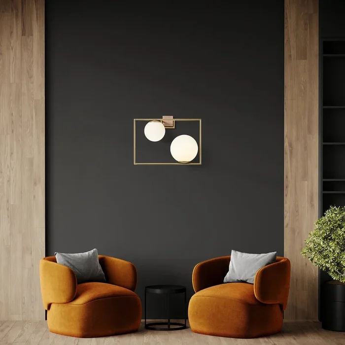 Aplique Buble, oro, dos pantallas vidrio opal