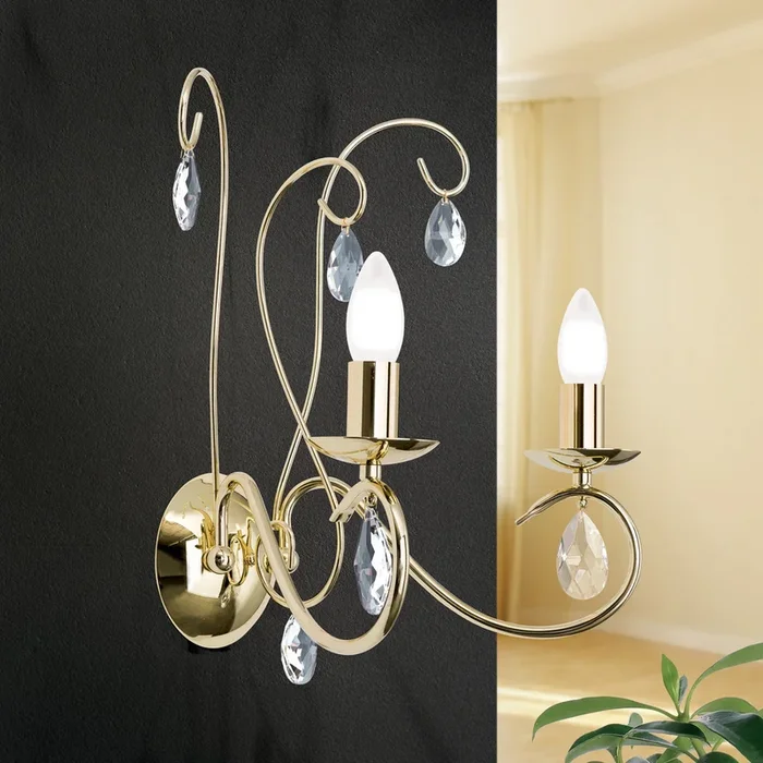 Aplique de pared Alessia de 2 luces, cristal dorado