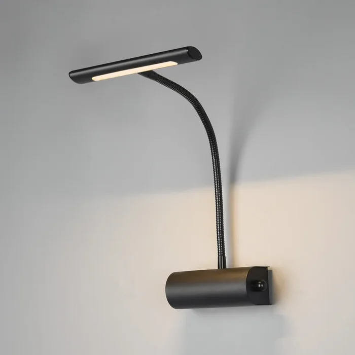 Aplique de pared Curtis con brazo flexible, atenuable, negro