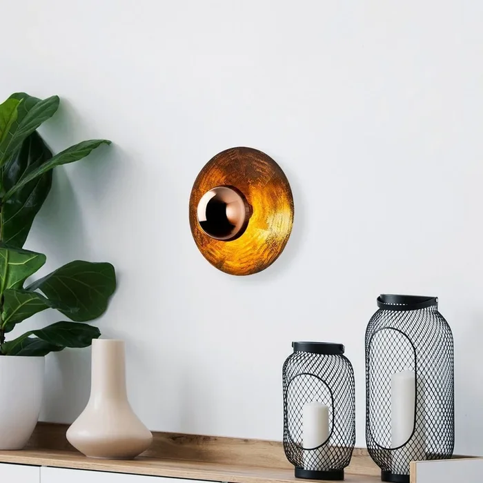 Aplique de pared Kurt 13351, color cobre, metal, Ø 38 cm