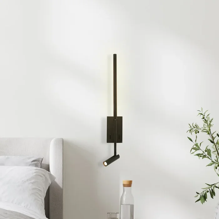 Aplique de pared LED 23039, negro, 3.000 K, 2 luces, metal