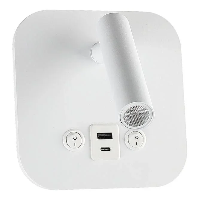 Aplique de pared LED con puerto USB, 8W/230V, 3000K, blanco