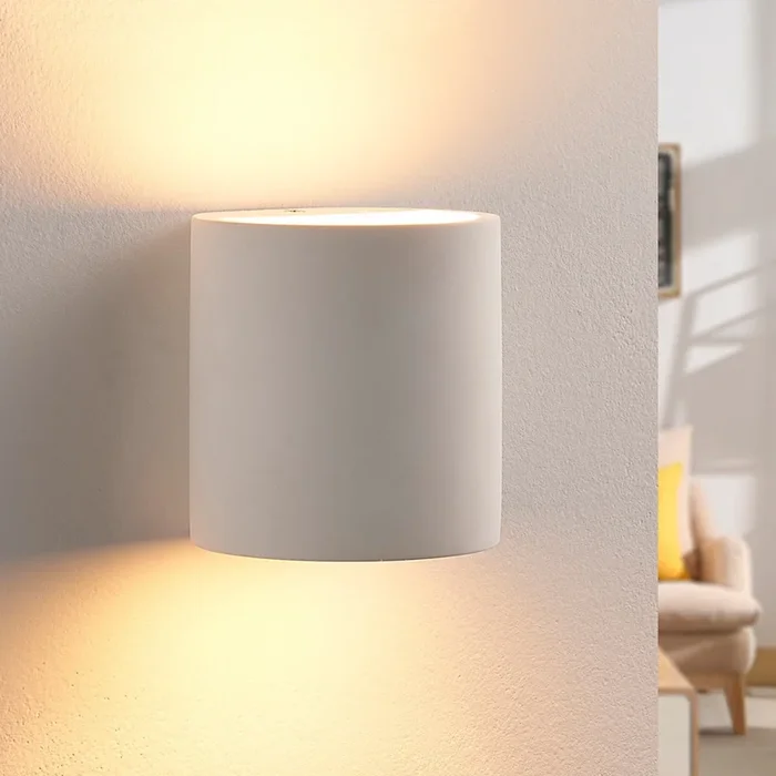 Aplique de pared Lindby Krista, blanco, escayola, arriba/abajo, pintable, G9