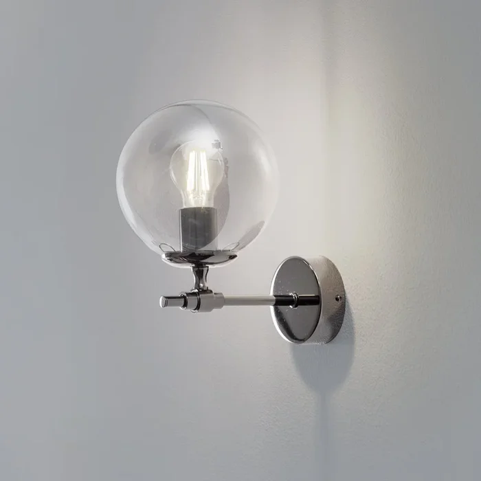 Aplique de pared Portemo, gris ahumado/níquel, altura 27 cm, cristal