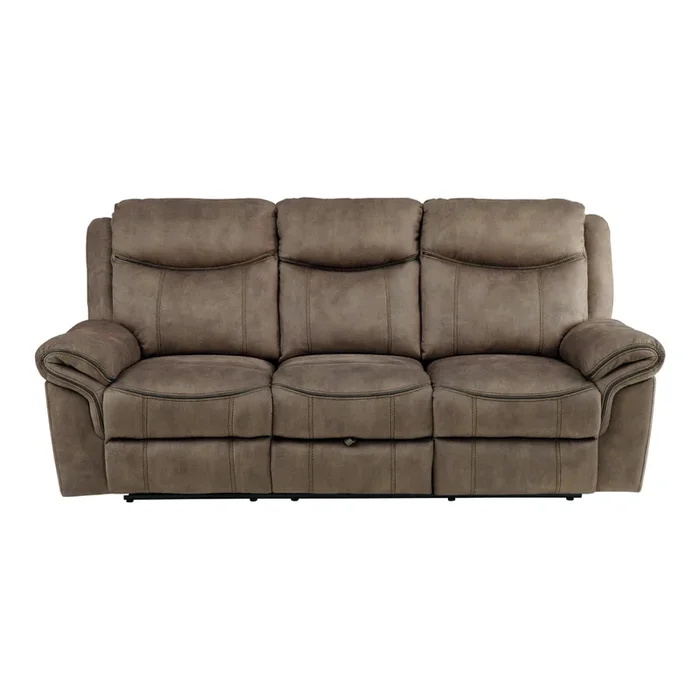 Aram Brown Fabric Double Reclining Sofa