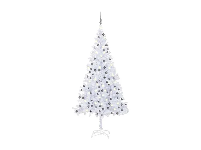 Árbol de Navidad artificial con luces y bolas blanco 240 cm