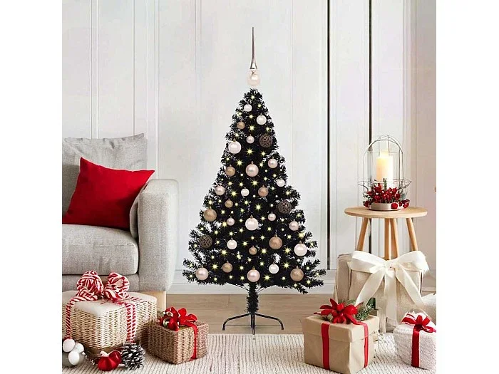 Árbol de Navidad Artificial Preiluminado Negro 120 cm PVC