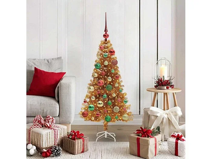 Árbol de Navidad con 150 LED con soporte Dorado 120 cm PET