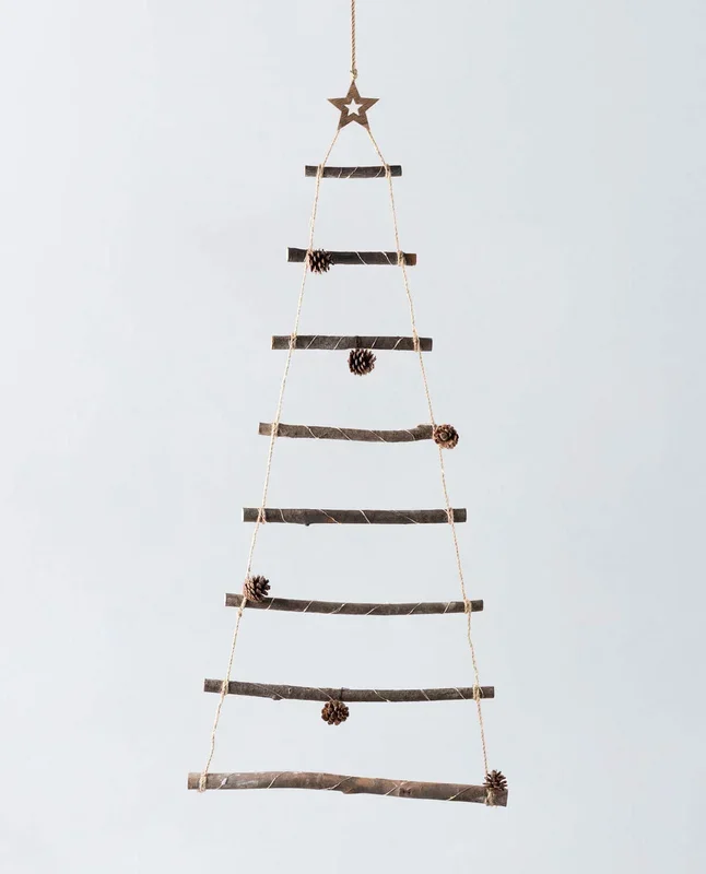 Árbol de Navidad con Luces LED de Madera 110 cm Pin Marrón – The Masie