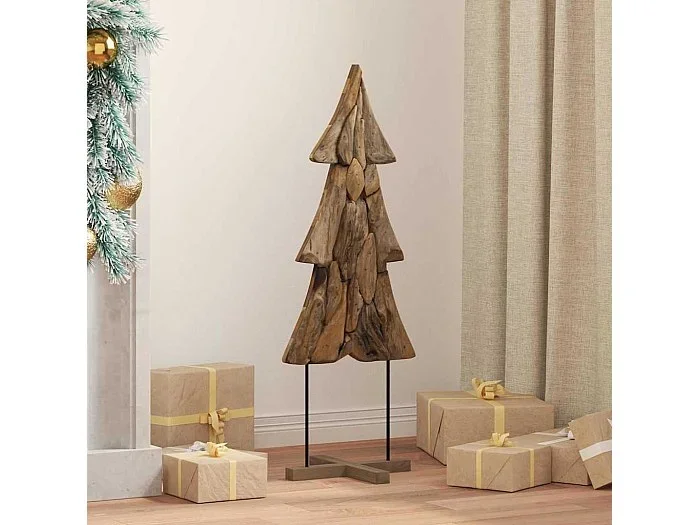 Árbol de Navidad con soporte Marrón 90 cm Madera de teca maciza