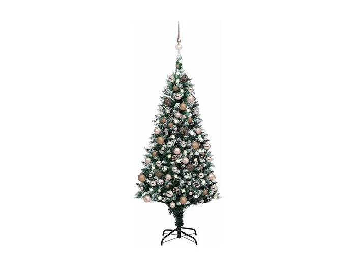 Árbol de Navidad helado con luces, bolas y piñas 150 cm
